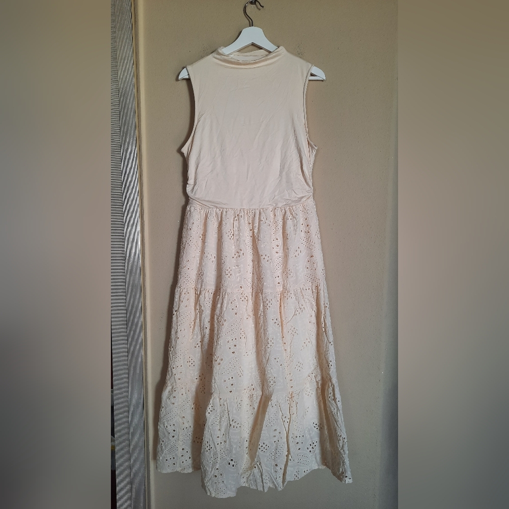 PrettyGarden Sleeveless Cream Maxi Dress Western Boho Hippie Coastal Cottage